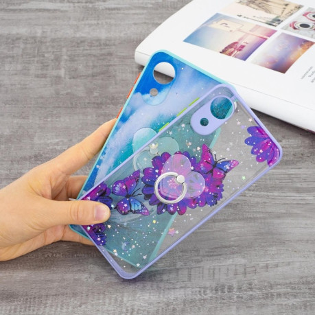 Противоударный чехол Starry Sky with Ring Holder для Samsung Galaxy A03 Core - Purple Butterfly