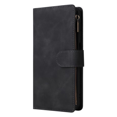 Чехол-книжка Multifunctional Frosted Zipper Wallet с матовой фактурой и ремешком на Samsung Galaxy S25 FE 5G - черный