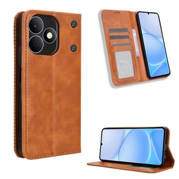 Чехол-книжка Magnetic Buckle Retro Crazy Horse Texture на Realme Note 80 4G — коричневый