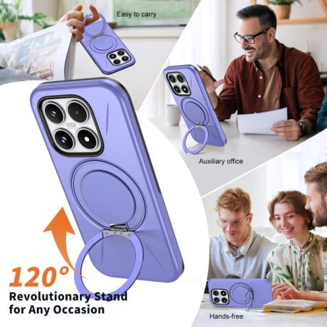 Чехол Metal Rotation Holder MagSafe TPU Hybrid PC с металлическим поворотным держателем и MagSafe для Xiaomi 17 — фиолетовый
