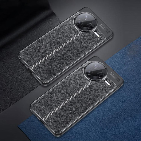 Противоударный чехол Litchi Texture на Xiaomi Poco F7 Pro - черный