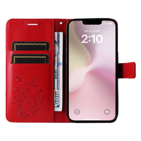 Чехол-книжка Embossed Butterfly для iPhone 16e - красный