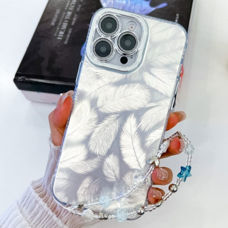 Чохол протиударний Plating Glitter Texture Chain для iPhone 16 Plus - White Feathers