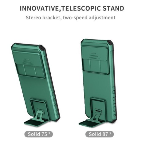 Противоударный чехол Stereoscopic Holder Sliding для Google Pixel 9 Pro XL - зеленый