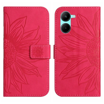 Чохол-книжка Skin Feel з малюнком соняшника на Realme 10 4G - пурпурно-червоний