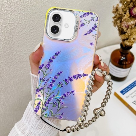 Чехол Electroplating Laser Flower Phone Case with Wrist Strap на  iPhone 16 Plus - Lavender