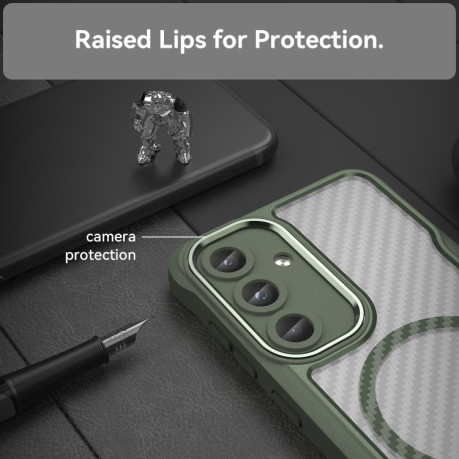 Ударозахисний чохол Carbon Fiber Texture MagSafe Translucent  для Samsung Galaxy S25 5G - зелений