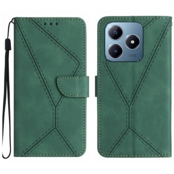 Чехол-книжка Stitching Embossed Leather  для Realme C61/C63/Note 60/Note 60x - зеленый