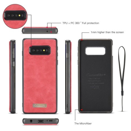 Шкіряний чохол-гаманець CaseMe 007 Series Wallet Style Picture Frame із вбудованим магнітом на Samsung Galaxy S10 Plus-червоний