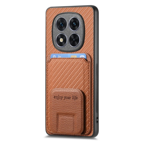 Противоударный чехол Carbon Fiber Card Bag для Xiaomi  Redmi Note 14 Pro+ 5G - коричневый