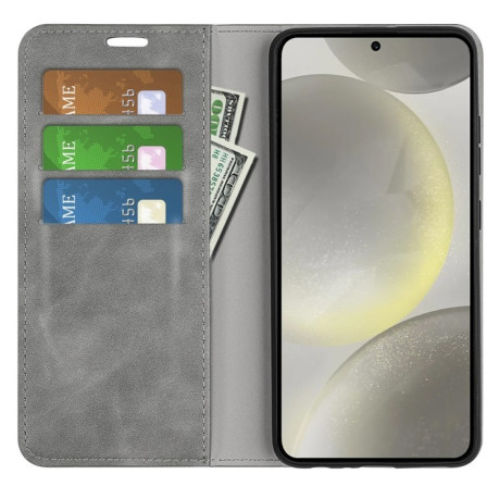 Чехол-книжка Retro Skin Feel Business Magnetic на Samsung Galaxy S24 FE 5G - серый
