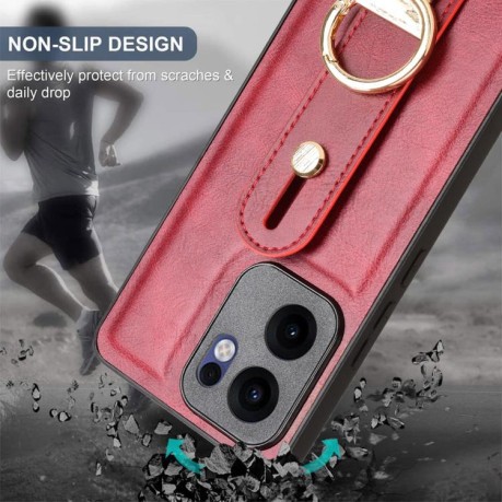 Протиударний чохол Wristband Leather Back для OPPO Reno13 F 5G - червоний