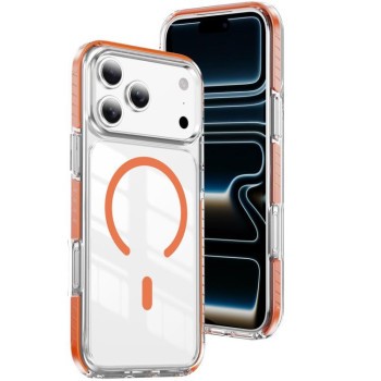 Прозорий магнітний чохол Crystal Shield Clear Magnetic Acrylic Hybrid TPU на iPhone 18 Pro Max — помаранчевий