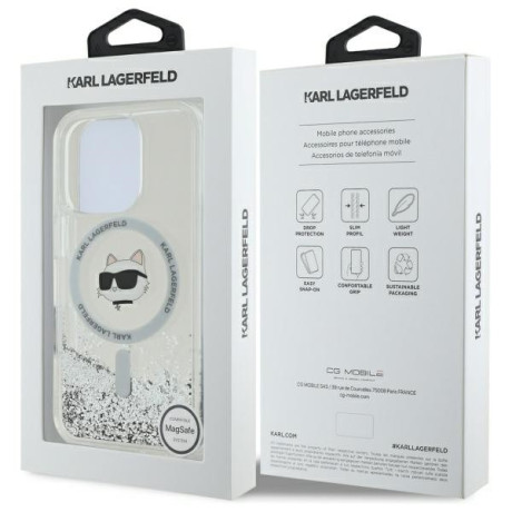 Оригінальний чохол Karl Lagerfeld Liquid Glitter Choupette Head Magsafe для iPhone 16 Pro - Clear