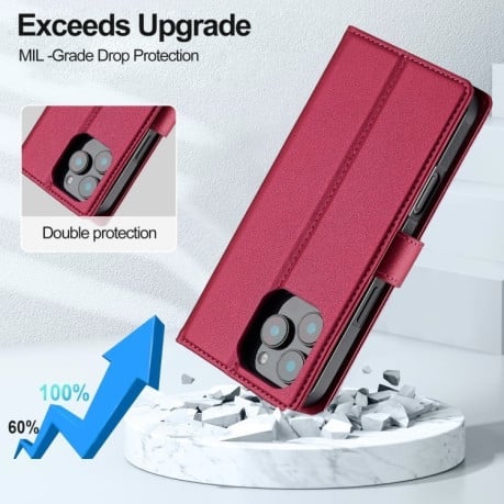 Чохол-книжка LCIMEEKE L2 Series Detachable Magsafe для iPhone 16 Pro - червоний