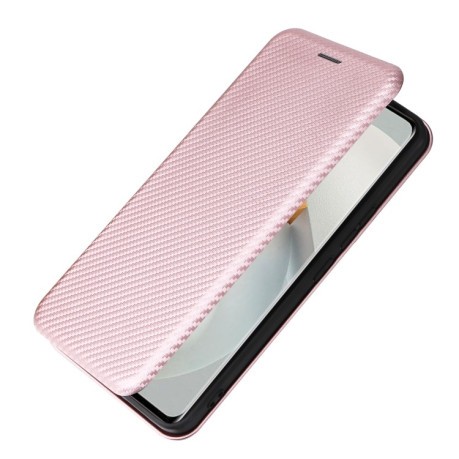 Чехол-книжка Carbon Fiber Texture на Vivo S12 5G/V23 5G - розовое золото