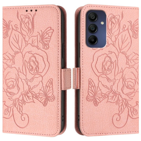 Чехол-книжка Embossed Rose RFID Anti-theft Leather для Samsung Galaxy A16 5G - розовый