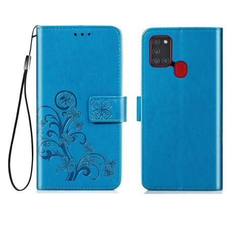 Чехол Four-leaf Clasp Embossed Buckle на Samsung Galaxy A21s - синий
