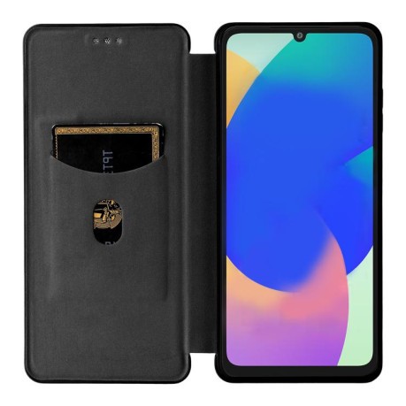 Чехол-книжка Carbon Fiber Texture на Samsung Galaxy M06 5G - черный