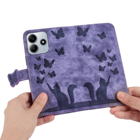 Чохол-книжка Cat Embossing Pattern на Xiaomi Redmi Note 14 5G/Poco M7 Pro 5G - фіолетовий