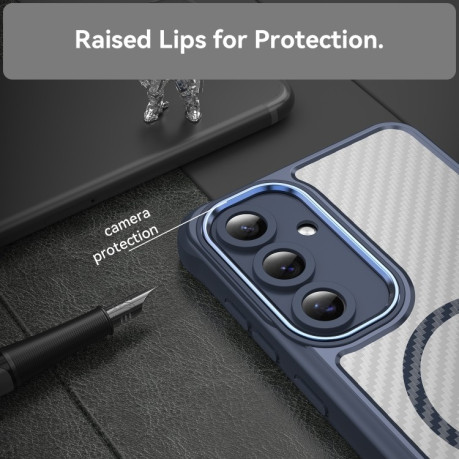 Ударозащитный чехол Carbon Fiber Texture MagSafe Translucent на Samsung Galaxy S24 FE 5G - синий