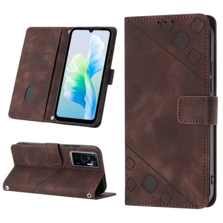 Чехол-книжка Skin-feel Embossed для Vivo S10e 5G / V23e 4G&amp;5G / Y75 4G - коричневый