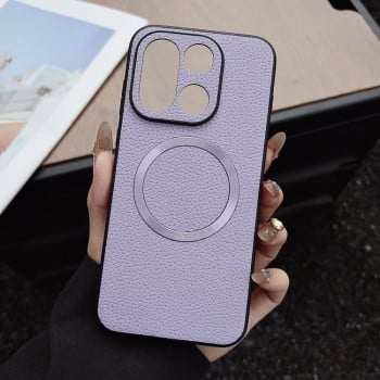 Противоударный чехол CD Magsafe Magnetic Litchi Texture на OnePlus 15 — фиолетовый