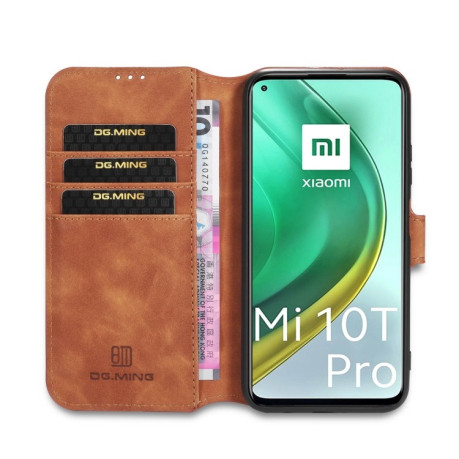 Чехол-книжка DG.MING Retro Oil Side на Xiaomi Mi 10T / 10T Pro - коричневый