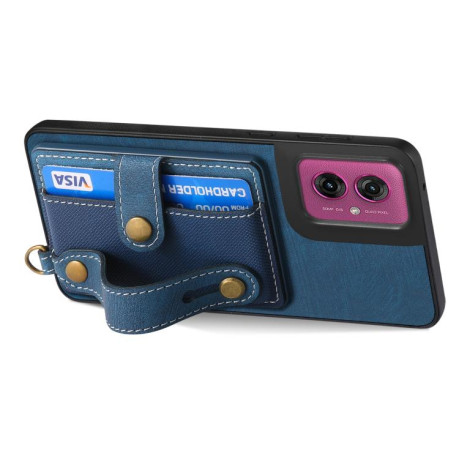 Протиударний чохол Retro Cross Wristband Wallet Leather для Motorola Moto G55 - синій