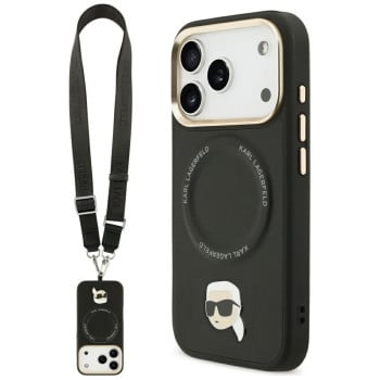 Оригинальный чехол Karl Lagerfeld Big Strap Karl Metal Logo с MagSafe на iPhone 17 Pro - Black