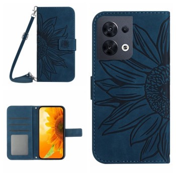 Чохол-книжка Skin Feel з малюнком соняшника на OPPO Reno 8 4G/5G - синій