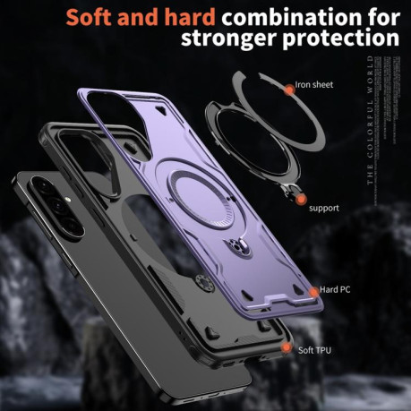 Противоударный чехол MagSafe Holder Armor PC Hybrid для Samsung Galaxy A56 5G - фиолетовый