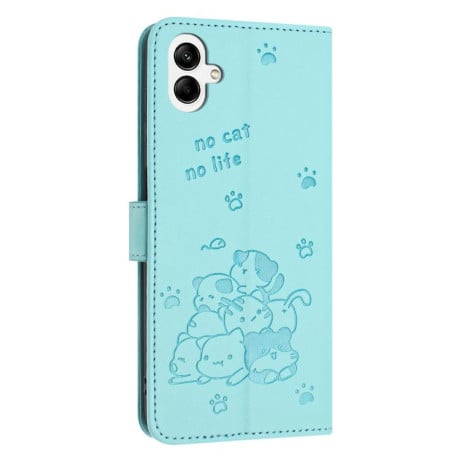 Чехол-книжка Embossed Kitten Phone Leather на Samsung Galaxy A07 4G - зеленый