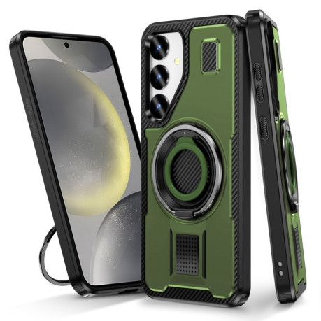 Протиударний чохол Ring Holder Carbon Fiber PC Hybrid TPU  для Samsung Galaxy S25+ 5G - зелений