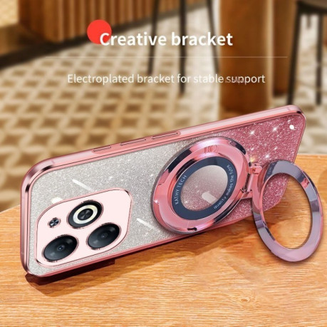 Противоударный чехол Plated Gradient Glitter Round Holder для Infinix Smart 8 / Smart 8 HD - розовый