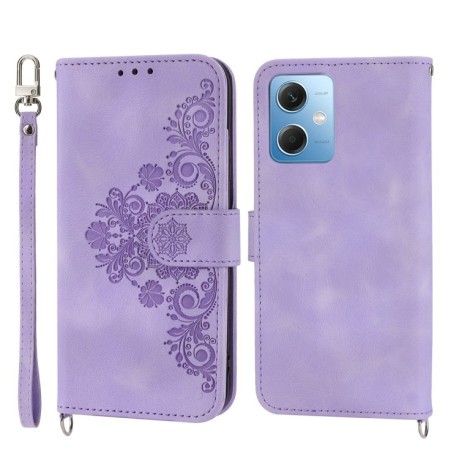 Чехол-книжка Skin-feel Flowers Embossed для Xiaomi Redmi Note 12 4G - фиолетовый