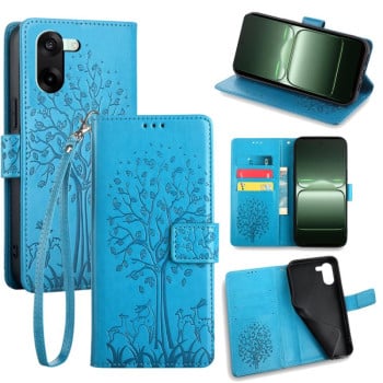 Чехол-книжка Escase с тиснением дерева и оленя на OnePlus Ace 5 Racing — синий