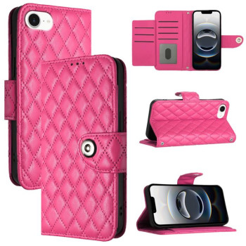 Чохол-книжка Rhombic Texture Flip Leather для iPhone 16e - пурпурно-червоний