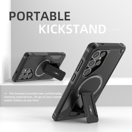 Противоударный чехол MagSafe Holder Armor PC Hybrid для Samsung Galaxy S25 Ultra 5G - черный