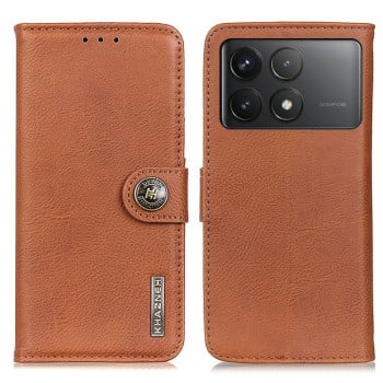 Чехол-книжка KHAZNEH Cowhide Texture на Xiaomi Poco F6 Pro - коричневый