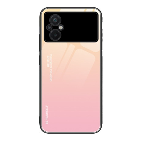 Стеклянный чехол Gradient Color на Xiaomi Poco M5 - желто-розовый