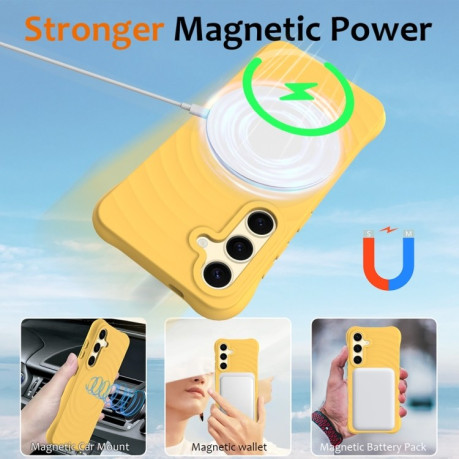 Противоударный чехол Wave Texture MagSafe Magnetic Liquid Silicone для Samsung Galaxy S24 FE 5G - желтый