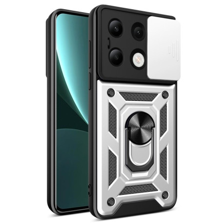 Противоударный чехол Camera Sliding для Xiaomi Redmi Note 13 4G Global - серебристый