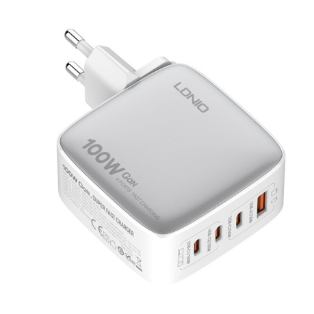 Скоросное зарядное устройство LDNIO Q408 100W GaN USB+3 USB-C / Type-C USB-C / Type-C to USB-C / Type-C  - белое