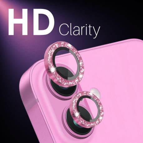 Защитное стекло NORTHJO Glitter Camera Lens Protector Tempered Glass Metal Ring на iPhone 16 / 16 Plus - Rose