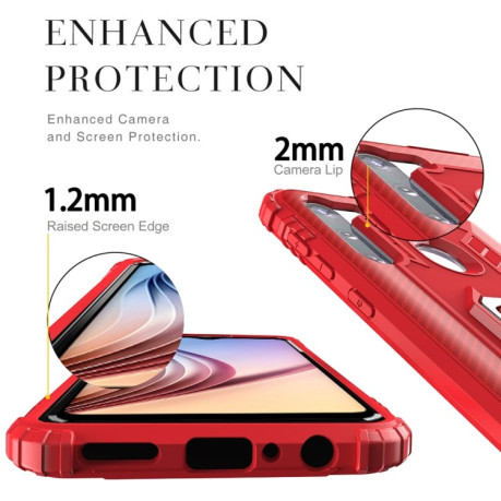 Противоударный чехол Carbon Fiber Rotating Ring на Samsung Galaxy A21 - красный