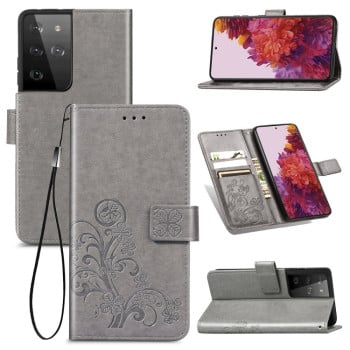Чохол-книжка Four-leaf Clasp Embossed Buckle Samsung Galaxy S21 Ultra - сірий