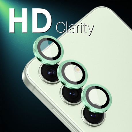 Защитное стекло NORTHJO Glitter Camera Lens Protector Tempered Glass Metal Ring на Samsung Galaxy S25 5G - зеленое