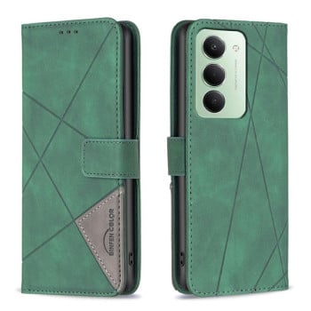 Чохол-книжка з фактурою Rhombus та магнітним хлястиком на Xiaomi Redmi 15 5G Global / 15 4G SEA 169.5mm - зелений