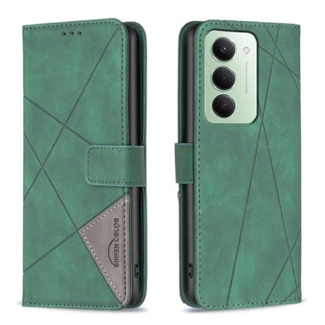 Чехол-книжка с фактурой Rhombus и магнитным хлястиком на Xiaomi Redmi 15 5G Global / 15 4G SEA 169.5mm - зеленый